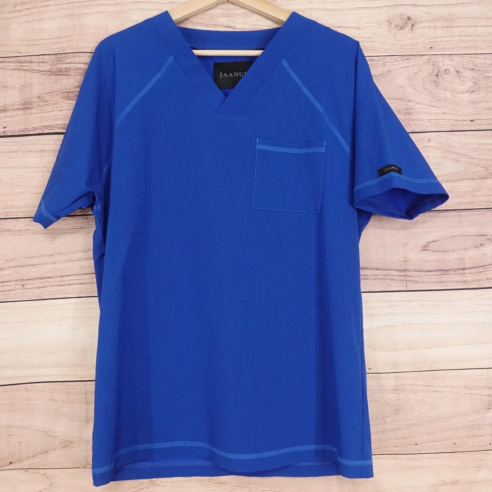 Jaanuu Scrubs Top M Blue Ryla V Neck Pocket Medical Stretch Solid